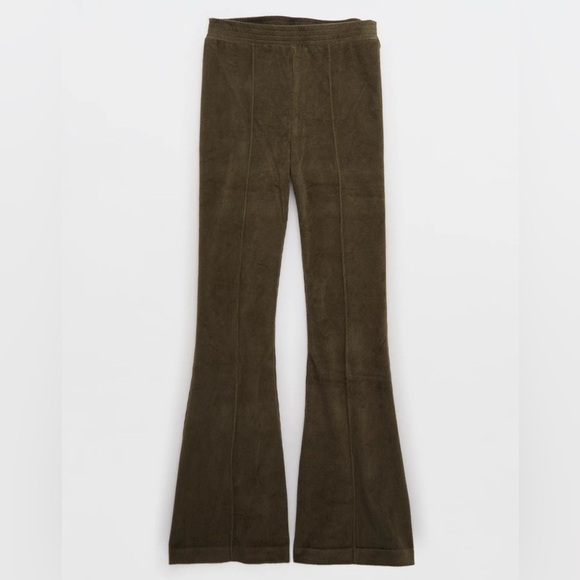 Aerie Olive Groove-On Rib Velour Flare Pant High Waisted size XL - Picture 5 of 10